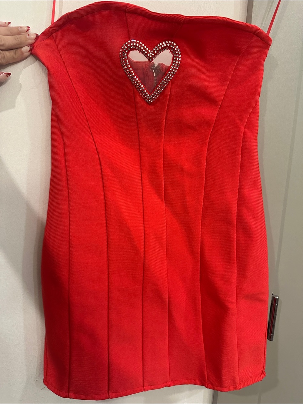 NWT Fashion Nova Red Strapless Heart-Embellished Mini Dress
